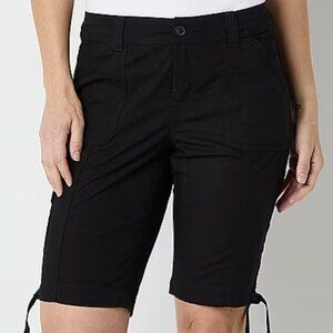 St. John's Bay Women's 11-1/2" Mid Rise Cargo Short / Misses Size 10 / Black